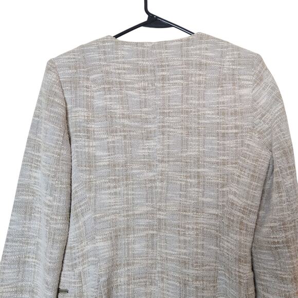 Zara Small Tweed Full Zip Longline Beige Blazer Jacket Preppy Old Money Luxury - Picture 5 of 12